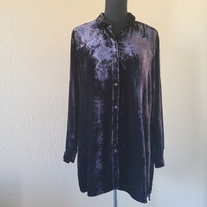 Eileen Fisher Woodland Brown Silk Viscose Velvet Button Down Shirt Size S